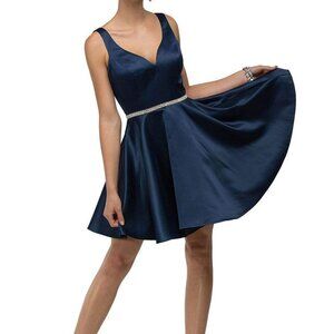 NWT Dancing Queen 9504 Homecoming Dress Polyester/ Satin Navy size S